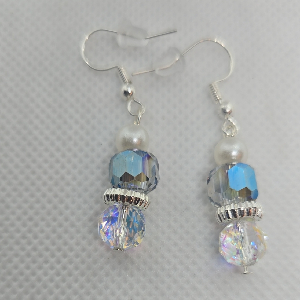 Dazzling Silver and Iridescent Blue Earrings